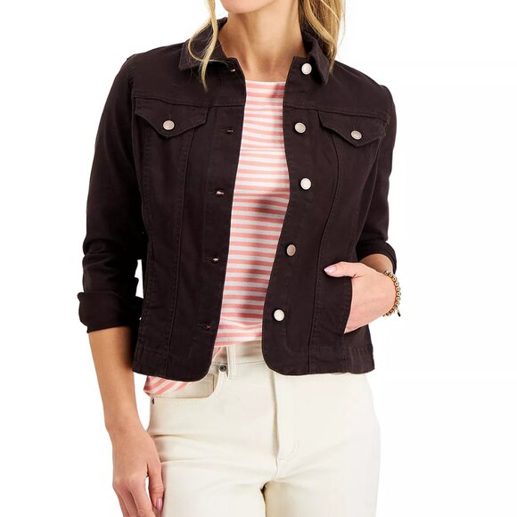 CHARTER CLUB Women's Denim Jacket, Created for Macy's Size Dark Chocolate - Picture 2 of 8